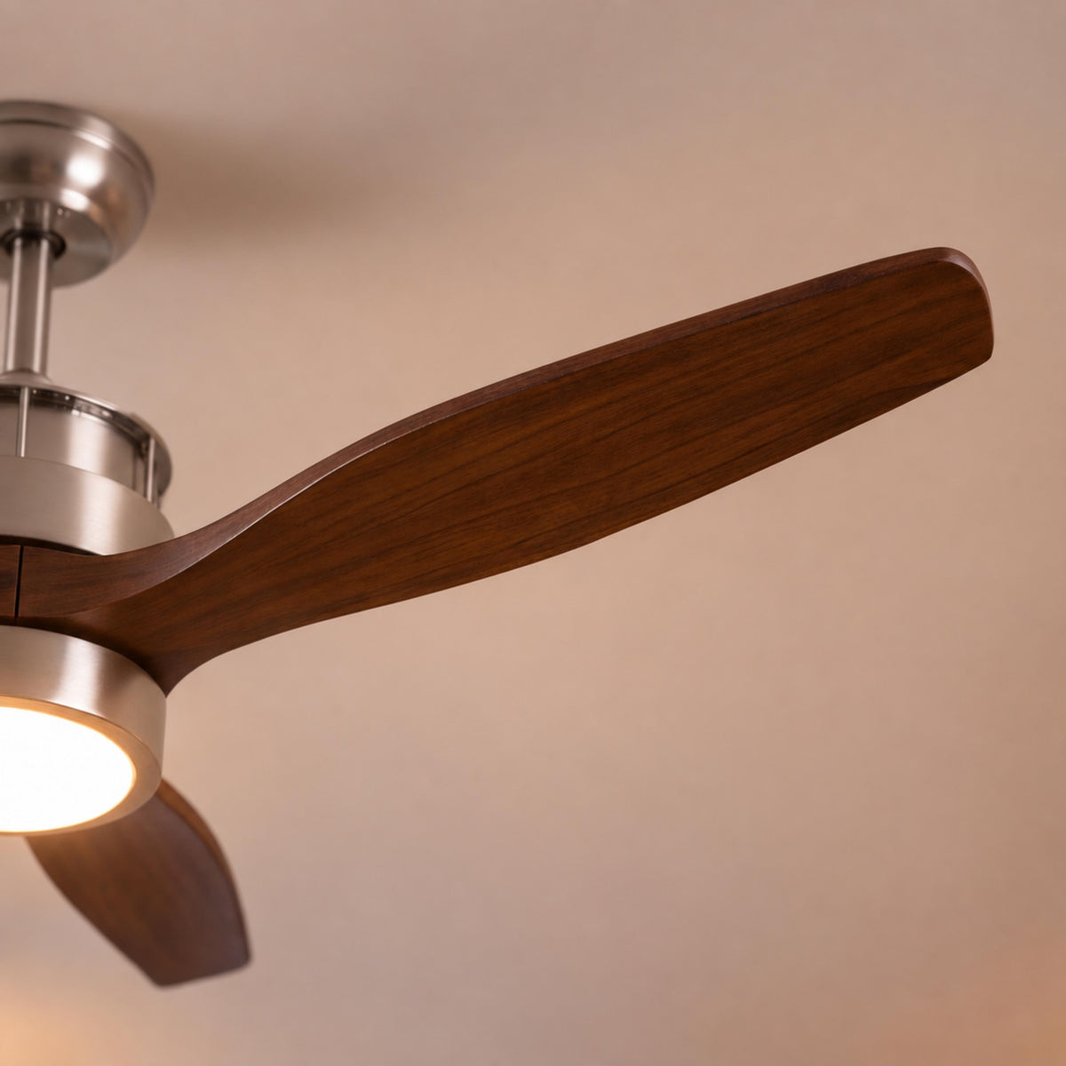 Modern Black Ceiling Fan with Light Flush Mount Iron Glass Wood Blades LED Adjustable Speed
