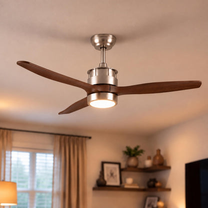 Modern Black Ceiling Fan with Light Flush Mount Iron Glass Wood Blades LED Adjustable Speed
