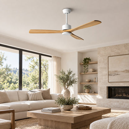 Modern Ceiling Fan 60 Inch Wood Blades Flush Mount Remote Control Energy Efficient Adjustable Speed