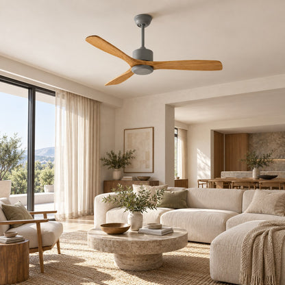Modern Ceiling Fan 60 Inch Wood Blades Flush Mount Remote Control Energy Efficient Adjustable Speed