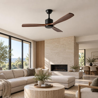 Modern Ceiling Fan 60 Inch Wood Blades Flush Mount Remote Control Energy Efficient Adjustable Speed