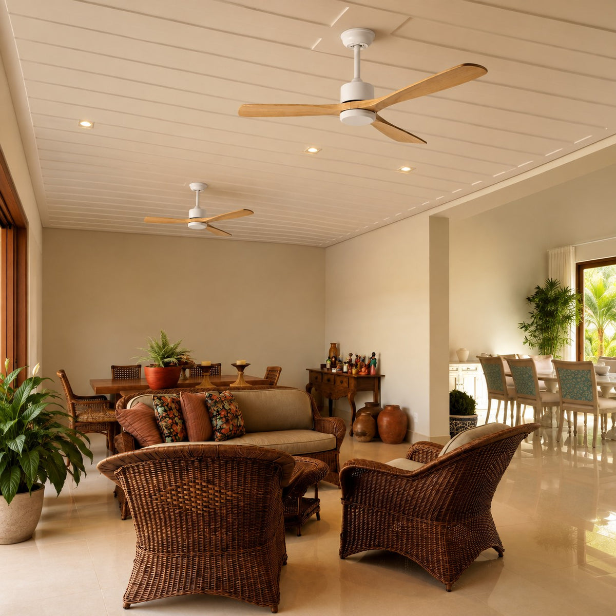 Modern Ceiling Fan 60 Inch Wood Blades Flush Mount Remote Control Energy Efficient Adjustable Speed
