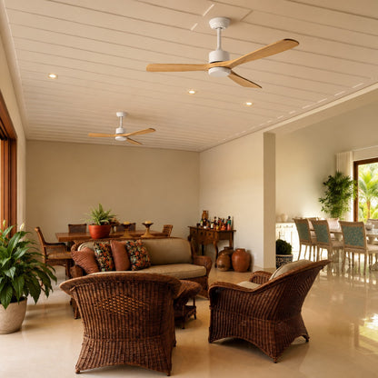 Modern Ceiling Fan 60 Inch Wood Blades Flush Mount Remote Control Energy Efficient Adjustable Speed