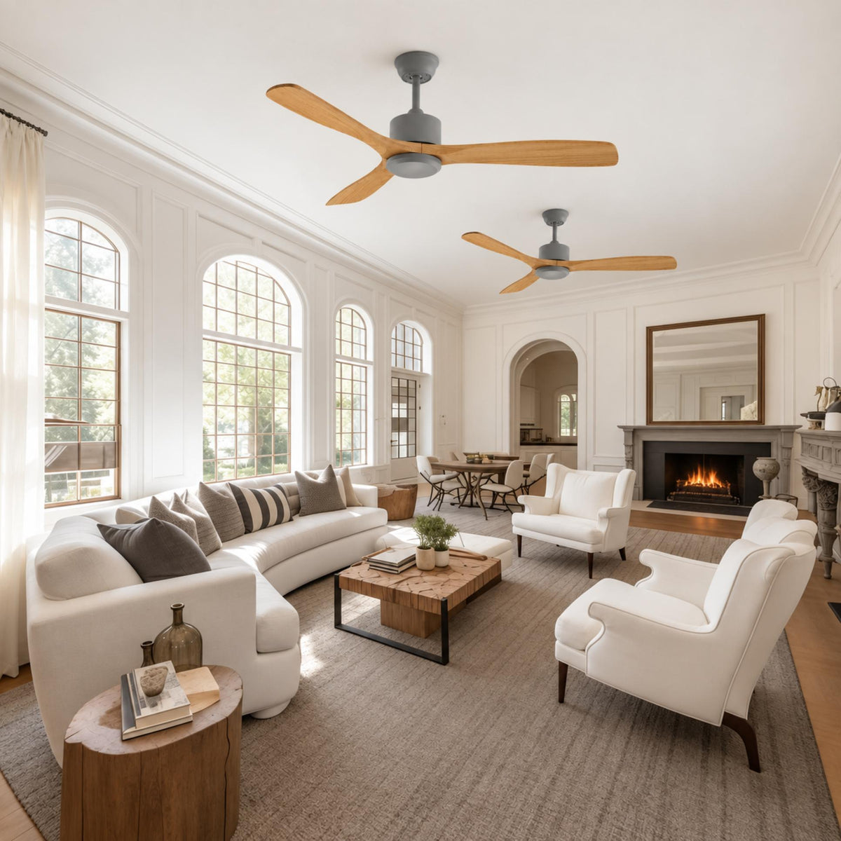 Modern Ceiling Fan 60 Inch Wood Blades Flush Mount Remote Control Energy Efficient Adjustable Speed
