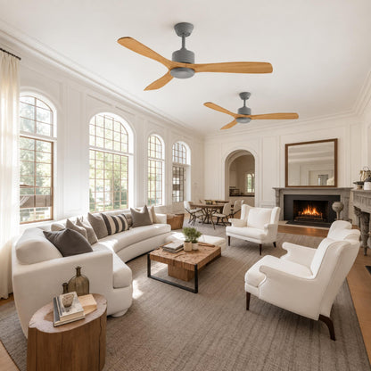 Modern Ceiling Fan 60 Inch Wood Blades Flush Mount Remote Control Energy Efficient Adjustable Speed