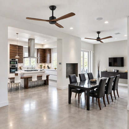 Modern Ceiling Fan 60 Inch Wood Blades Flush Mount Remote Control Energy Efficient Adjustable Speed