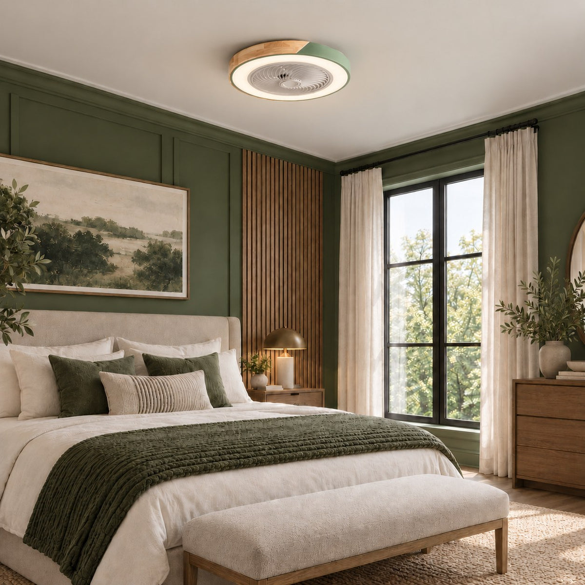 Modern Bladeless Ceiling Fan with Lights Flush Mount Iron Frame Dimmable LED Color Temperature