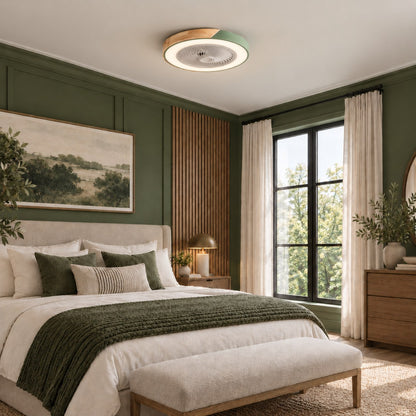 Modern Bladeless Ceiling Fan with Lights Flush Mount Iron Frame Dimmable LED Color Temperature