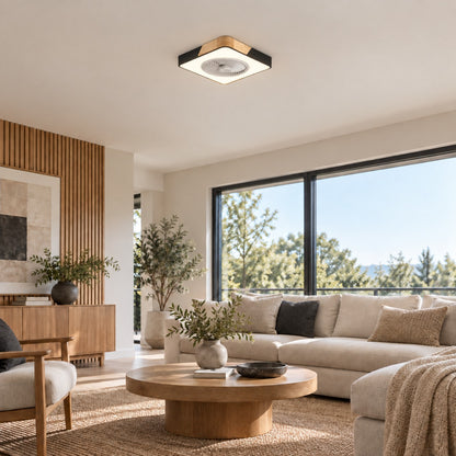 Modern Bladeless Ceiling Fan with Lights Flush Mount Iron Frame Dimmable LED Color Temperature