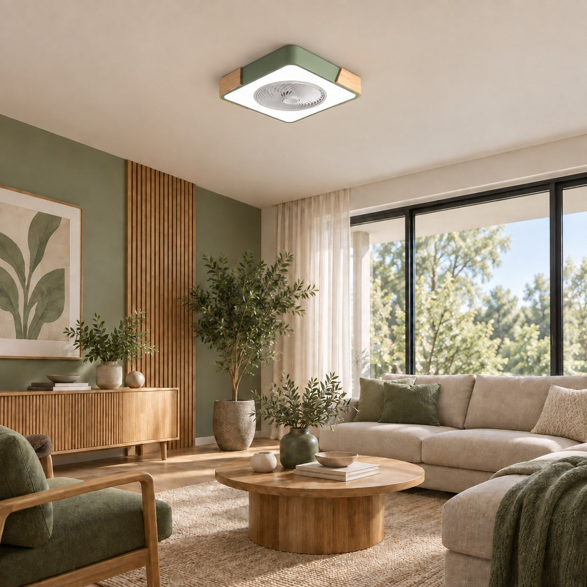 Modern Bladeless Ceiling Fan with Lights Flush Mount Iron Frame Dimmable LED Color Temperature