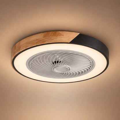Modern Bladeless Ceiling Fan with Lights Flush Mount Iron Frame Dimmable LED Color Temperature