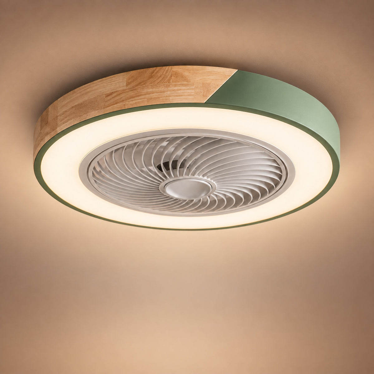 Modern Bladeless Ceiling Fan with Lights Flush Mount Iron Frame Dimmable LED Color Temperature