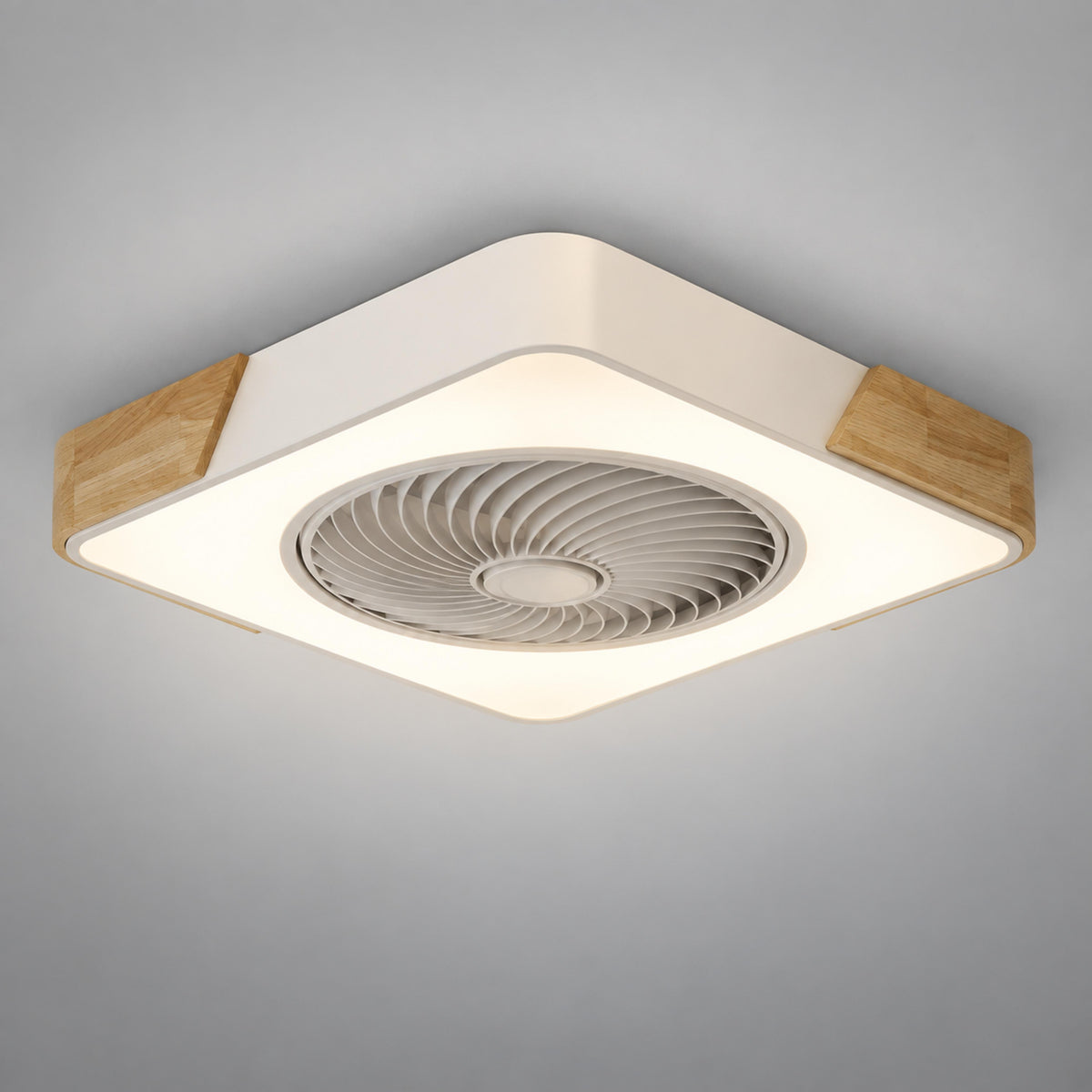 Modern Bladeless Ceiling Fan with Lights Flush Mount Iron Frame Dimmable LED Color Temperature