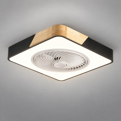 Modern Bladeless Ceiling Fan with Lights Flush Mount Iron Frame Dimmable LED Color Temperature