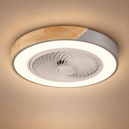 Modern Bladeless Ceiling Fan with Lights Flush Mount Iron Frame Dimmable LED Color Temperature