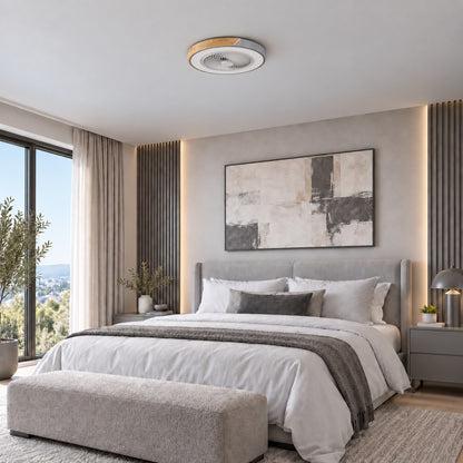 Modern Bladeless Ceiling Fan with Lights Flush Mount Iron Frame Dimmable LED Color Temperature