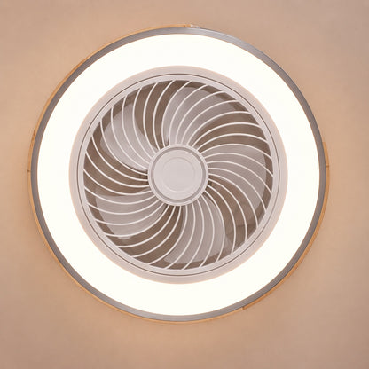 Modern Bladeless Ceiling Fan with Lights Flush Mount Iron Frame Dimmable LED Color Temperature