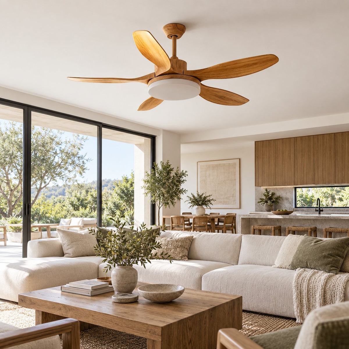 Modern Flush Mount Ceiling Fan with Lights 5-Blade Metal Adjustable LED Remote Control 48/52 Inch