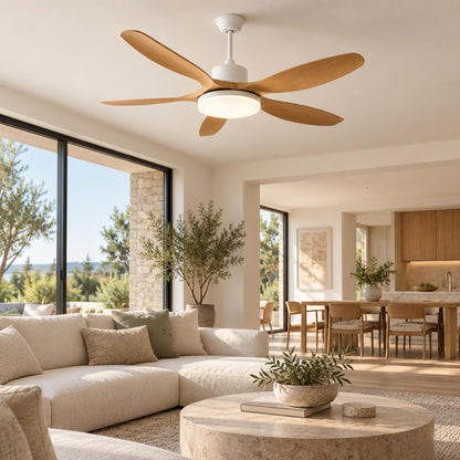 Modern Flush Mount Ceiling Fan with Lights 5-Blade Metal Adjustable LED Remote Control 48/52 Inch