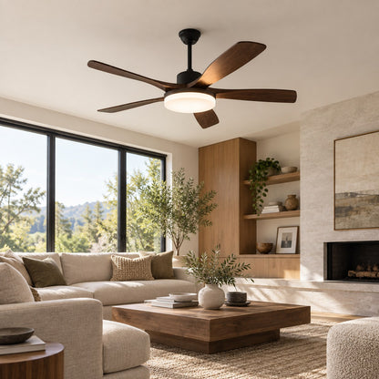 Modern Flush Mount Ceiling Fan with Lights 5-Blade Metal Adjustable LED Remote Control 48/52 Inch