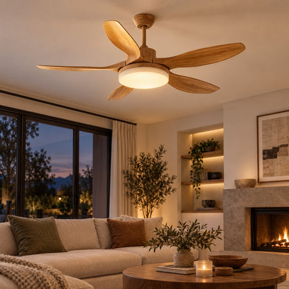 Modern Flush Mount Ceiling Fan with Lights 5-Blade Metal Adjustable LED Remote Control 48/52 Inch