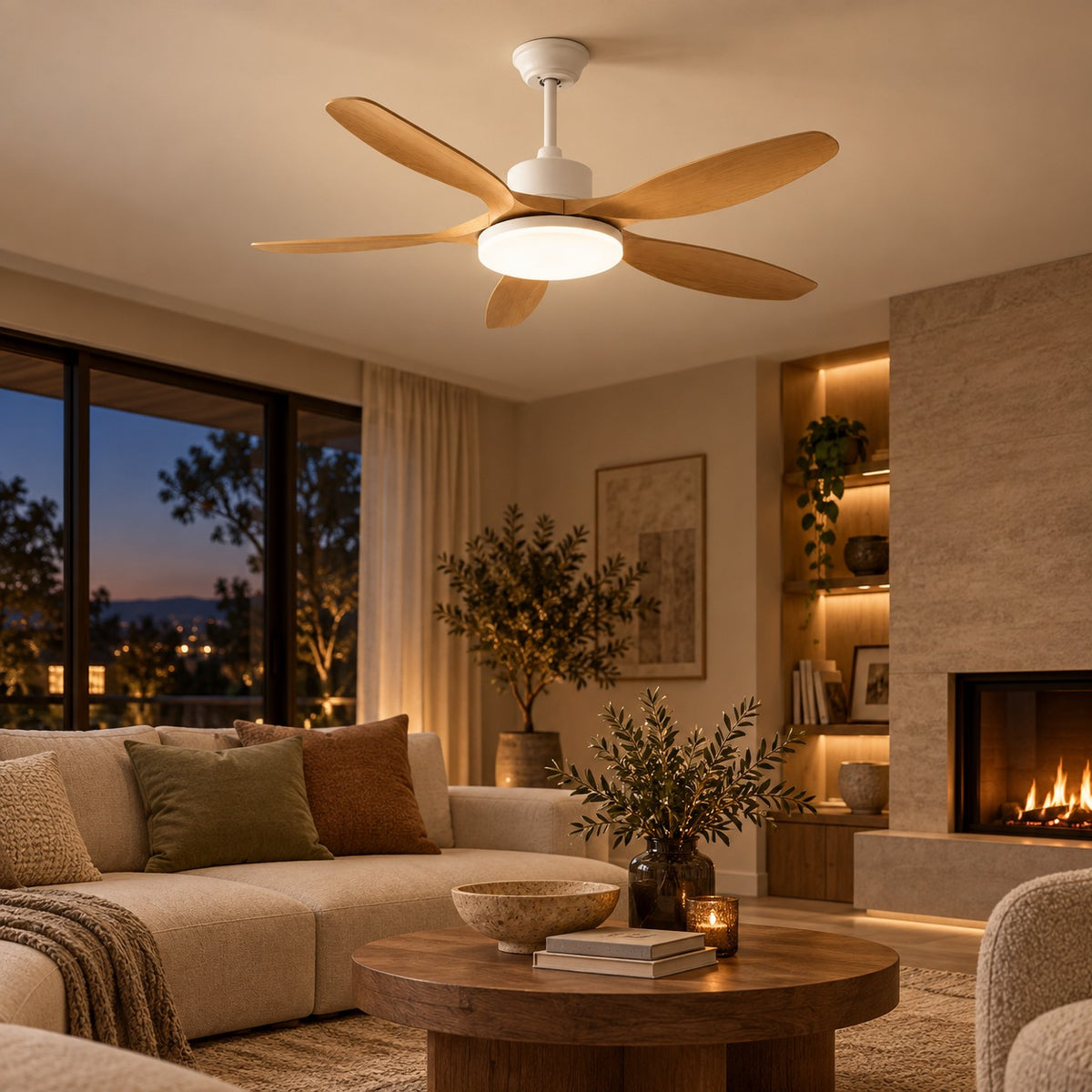 Modern Flush Mount Ceiling Fan with Lights 5-Blade Metal Adjustable LED Remote Control 48/52 Inch