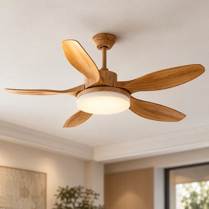 Modern Flush Mount Ceiling Fan with Lights 5-Blade Metal Adjustable LED Remote Control 48/52 Inch