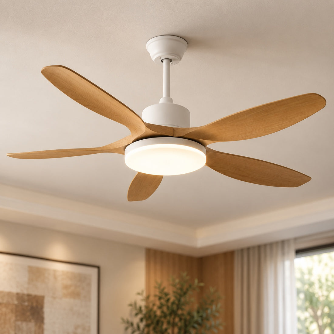 Modern Flush Mount Ceiling Fan with Lights 5-Blade Metal Adjustable LED Remote Control 48/52 Inch
