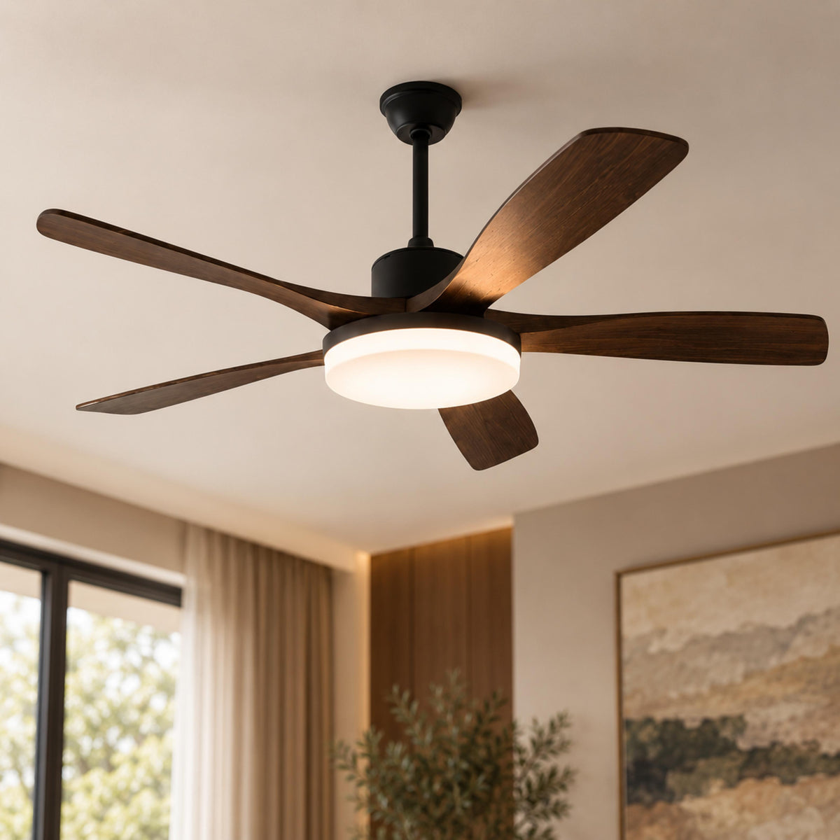 Modern Flush Mount Ceiling Fan with Lights 5-Blade Metal Adjustable LED Remote Control 48/52 Inch