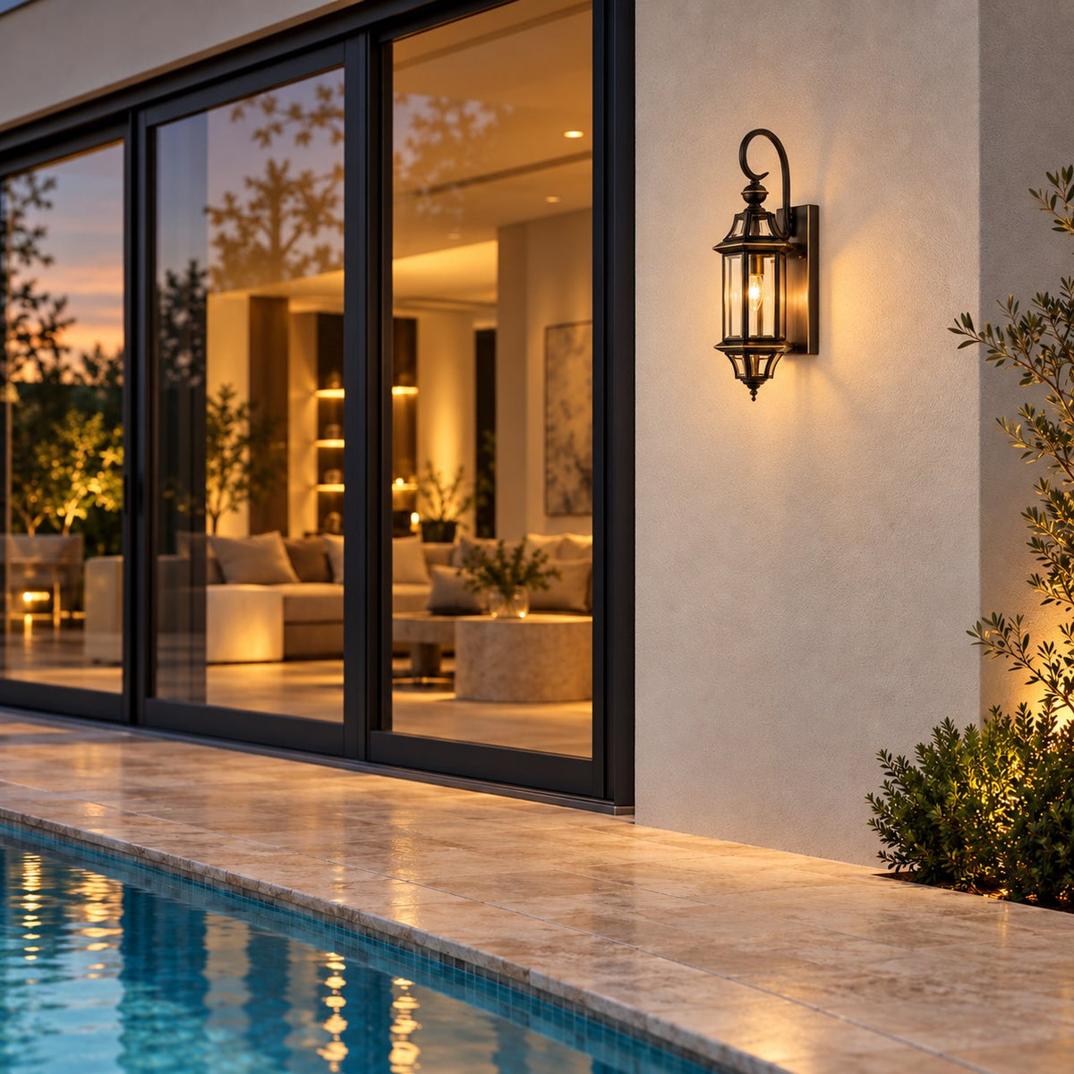 Modern Outdoor Wall Light Adjustable Wall Mounted Black Brass Fixture with Clear Glass Shade IP65 Waterproof