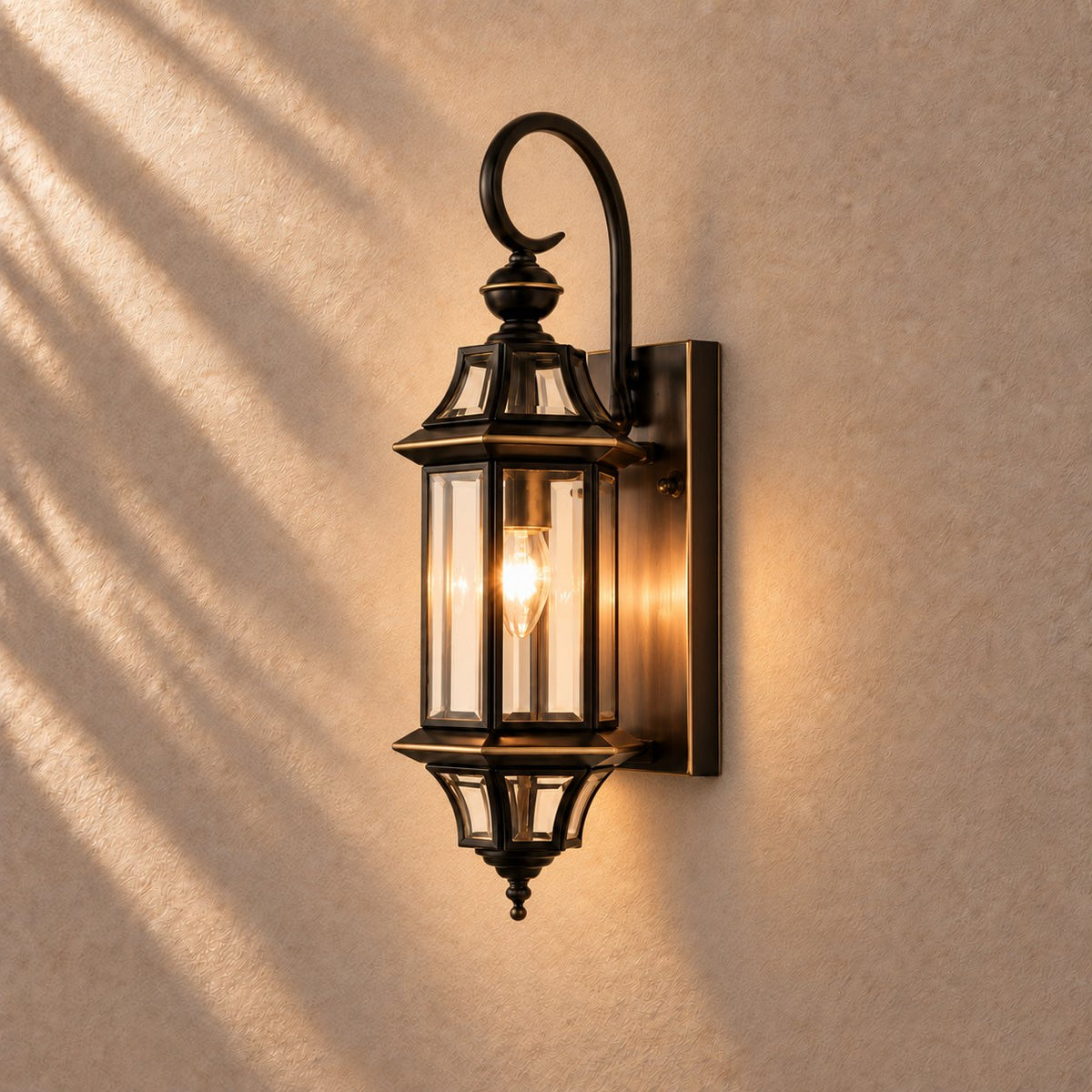 Modern Outdoor Wall Light Adjustable Wall Mounted Black Brass Fixture with Clear Glass Shade IP65 Waterproof