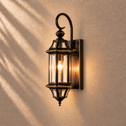 Modern Outdoor Wall Light Adjustable Wall Mounted Black Brass Fixture with Clear Glass Shade IP65 Waterproof