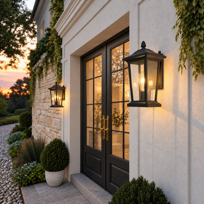 Industrial Outdoor Wall Light Black Aluminum Clear Glass LED Compatible IP65 Moisture Resistant