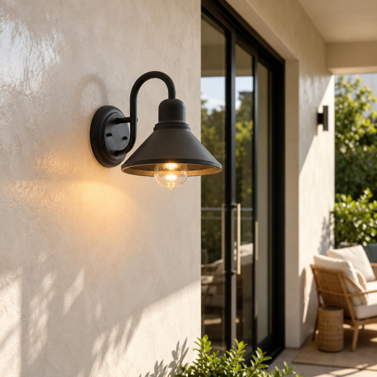 Black Outdoor Wall Light Sconce with Caged Metal Shade and LED Compatibility for Exterior Use