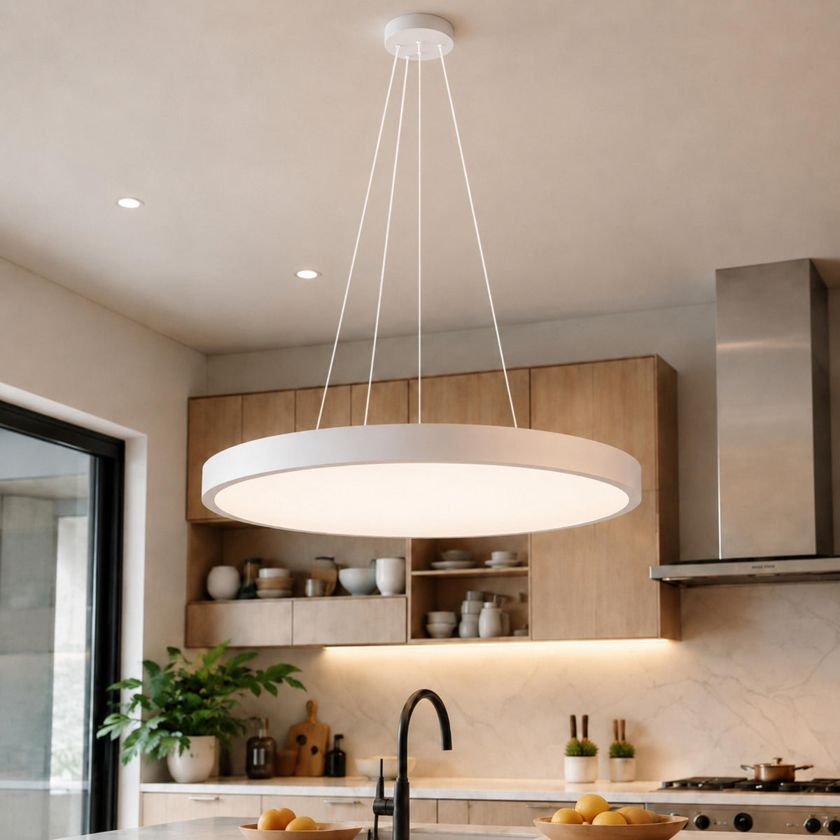 Modern Round Pendant Light Adjustable Hanging Metal Acrylic LED Dimmable Ceiling Light Fixture