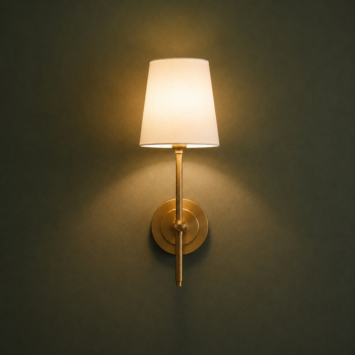 Modern Wall Sconce Indoor Light Wall Mounted Brass Tapered Fabric Shade LED Compatible