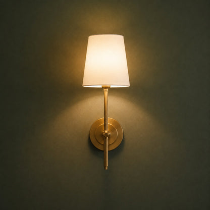 Modern Wall Sconce Indoor Light Wall Mounted Brass Tapered Fabric Shade LED Compatible
