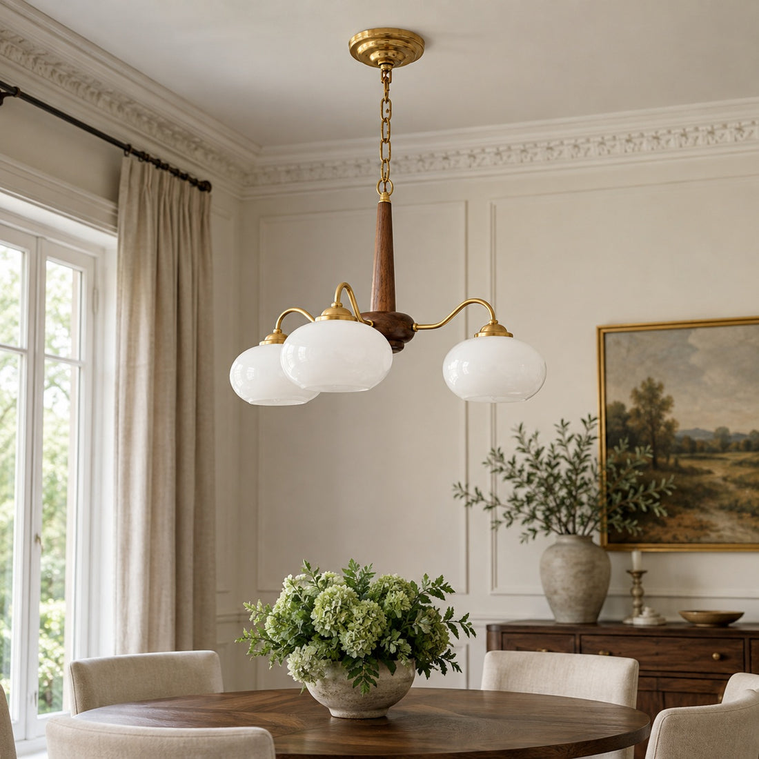 Modern Chandelier Light with Adjustable Hanging Chain Glass and Brass 3 4 6 Heads for Dining Room