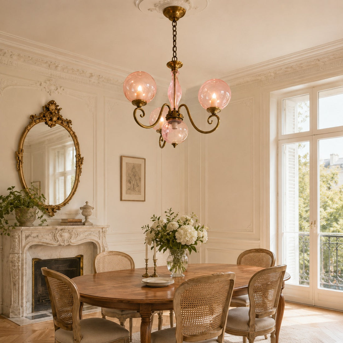 Modern Glass Chandelier Hanging Light Fixture Adjustable Height LED Compatible for Dining Room