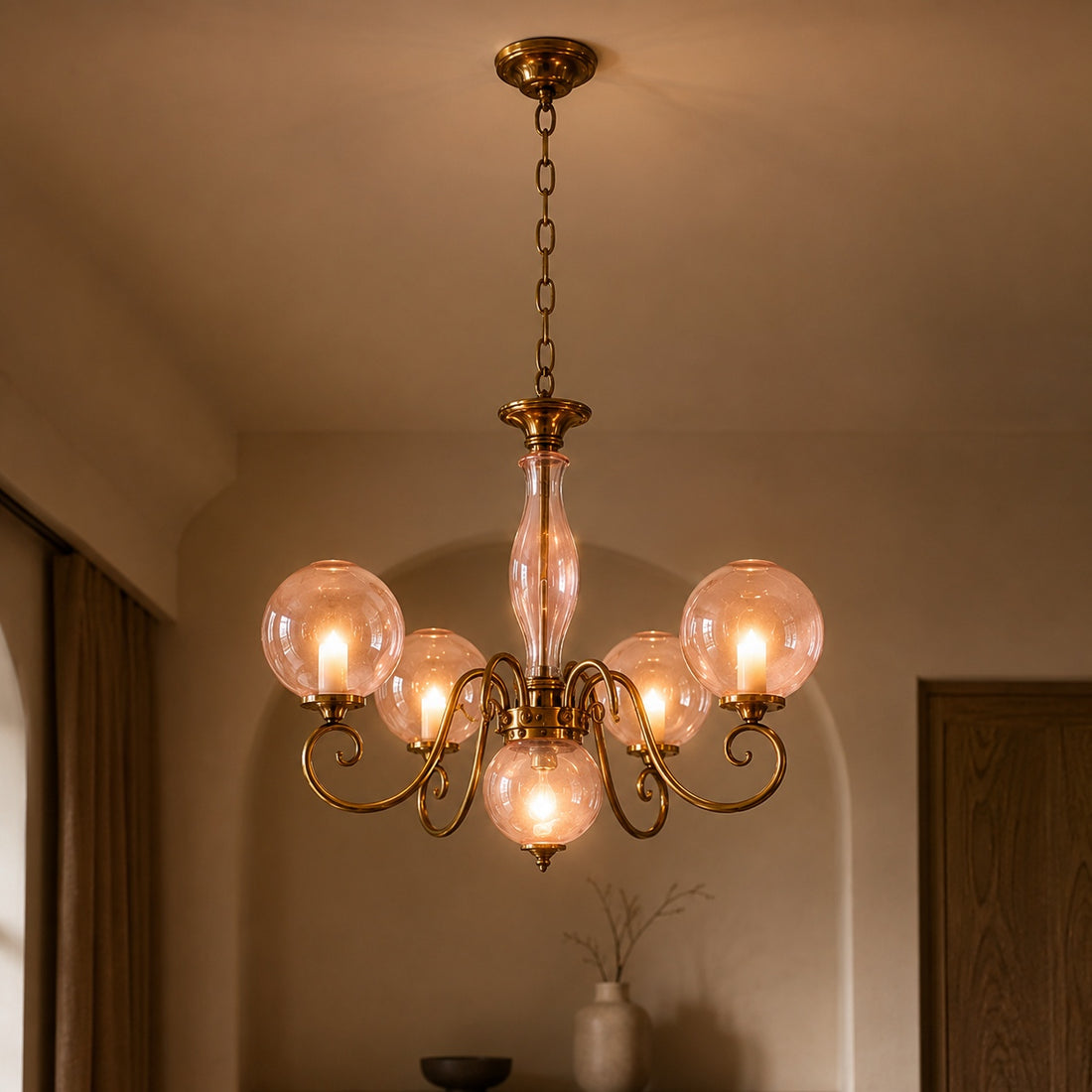 Modern Glass Chandelier Hanging Light Fixture Adjustable Height LED Compatible for Dining Room