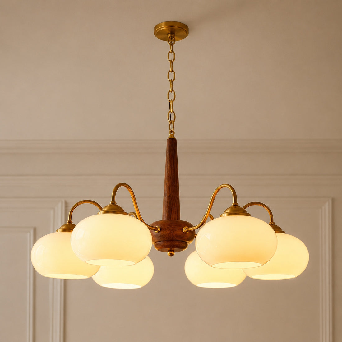 Modern Chandelier Light with Adjustable Hanging Chain Glass and Brass 3 4 6 Heads for Dining Room