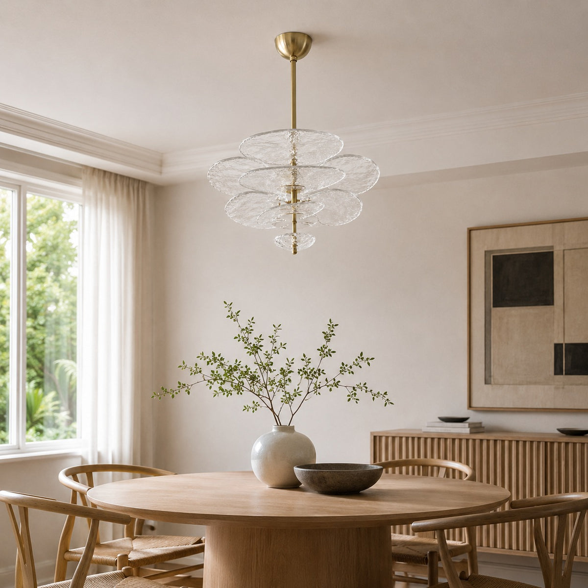 Modern Glass Chandelier with Lotus Leaf Design Ceiling Mounted Elegant Indoor Lighting