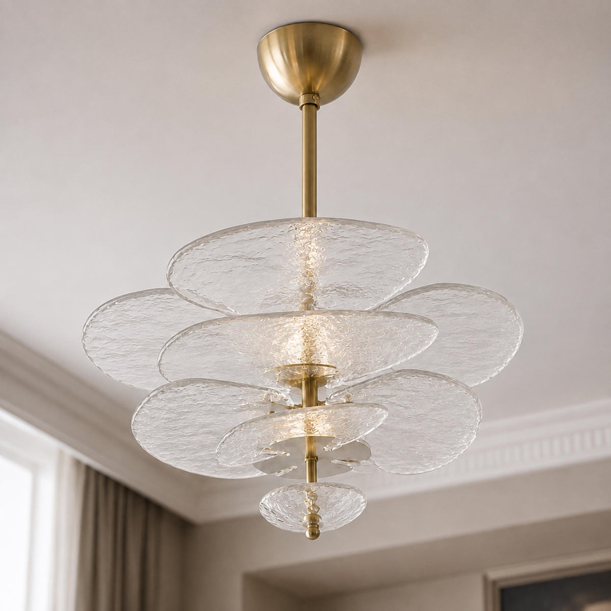 Modern Glass Chandelier with Lotus Leaf Design Ceiling Mounted Elegant Indoor Lighting