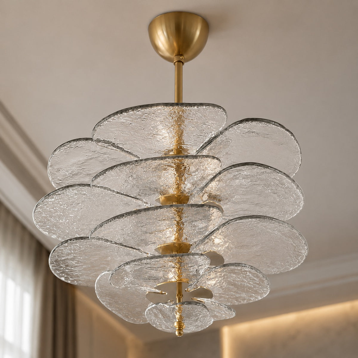 Modern Glass Chandelier with Lotus Leaf Design Ceiling Mounted Elegant Indoor Lighting