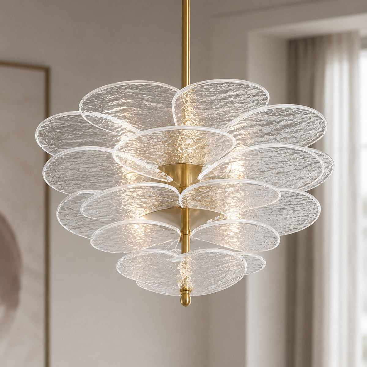 Modern Glass Chandelier with Lotus Leaf Design Ceiling Mounted Elegant Indoor Lighting