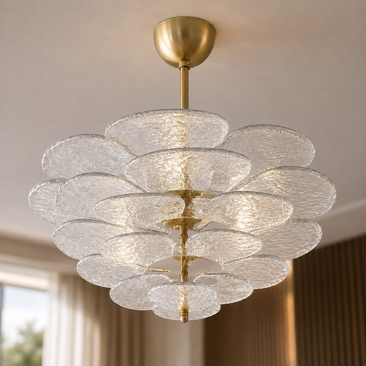 Modern Glass Chandelier with Lotus Leaf Design Ceiling Mounted Elegant Indoor Lighting