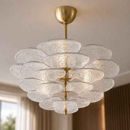 Modern Glass Chandelier with Lotus Leaf Design Ceiling Mounted Elegant Indoor Lighting