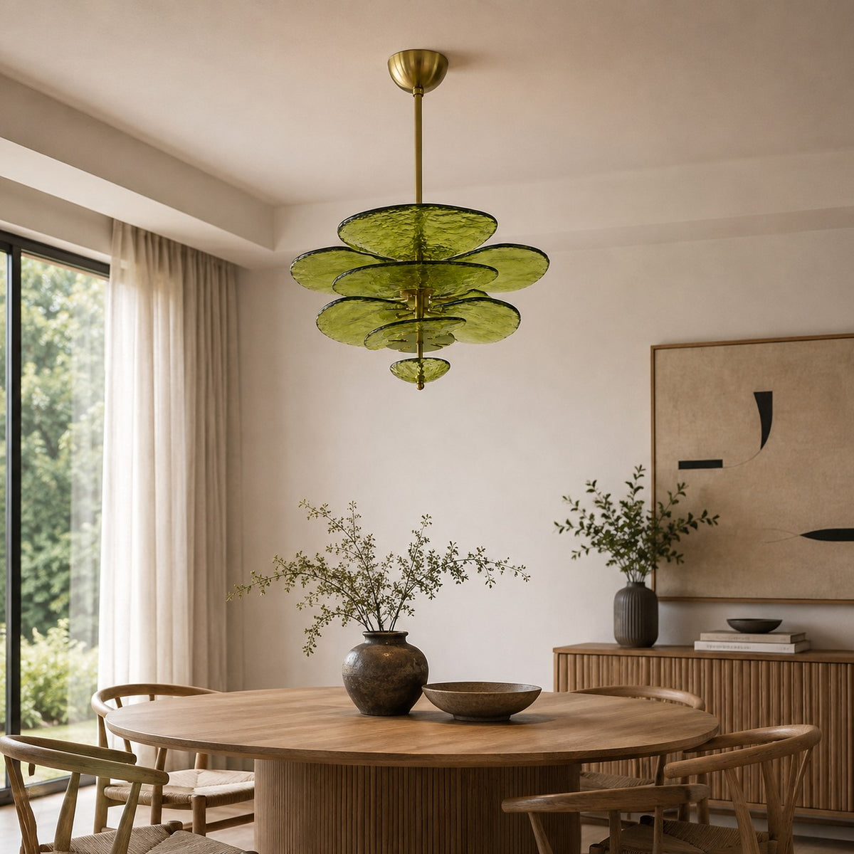 Modern Glass Chandelier with Lotus Leaf Design Ceiling Mounted Elegant Indoor Lighting