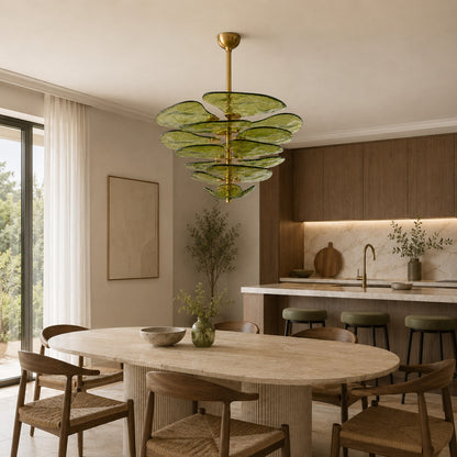 Modern Glass Chandelier with Lotus Leaf Design Ceiling Mounted Elegant Indoor Lighting