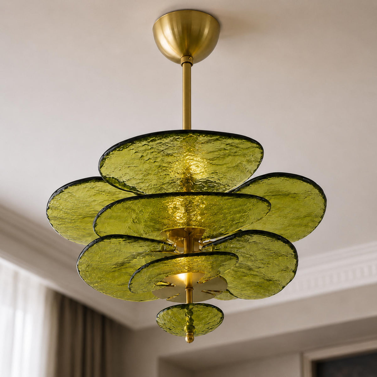 Modern Glass Chandelier with Lotus Leaf Design Ceiling Mounted Elegant Indoor Lighting
